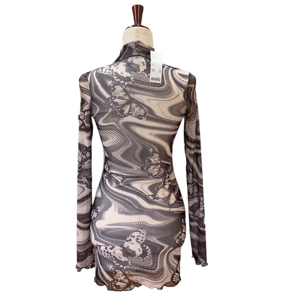URBAN OUTFITTERS Sheer Mesh Mock Neck Mini Dress Butterfly Print Size XS - Picture 2 of 14